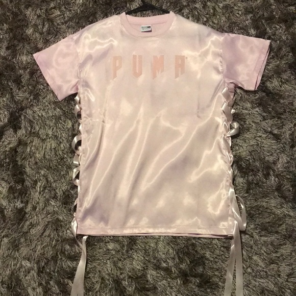 Puma Tops - NWOT pink lace up satin tee